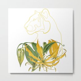 Yellow Lily Line Art Turned Tiger Head Metal Print | Tiger, Chinesezodiac, 2022, Chinesenewyear, Water, Zodiac, Yearoftiger, Digital, Lily, Flower 