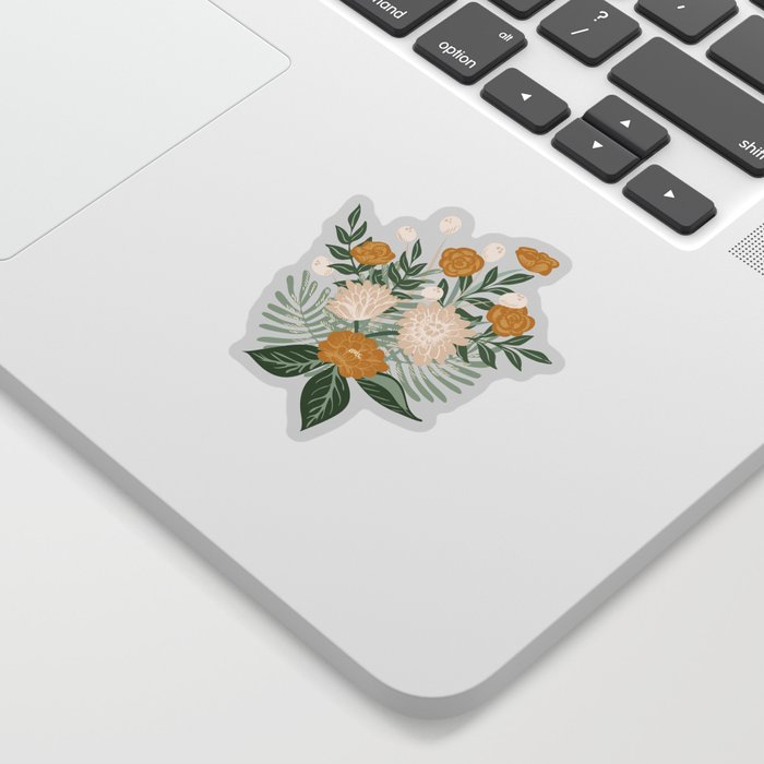 Floral wandering - retro flower bouquet - yellow and light blue Sticker