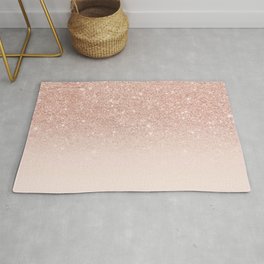 Rose gold faux glitter pink ombre color block Rug