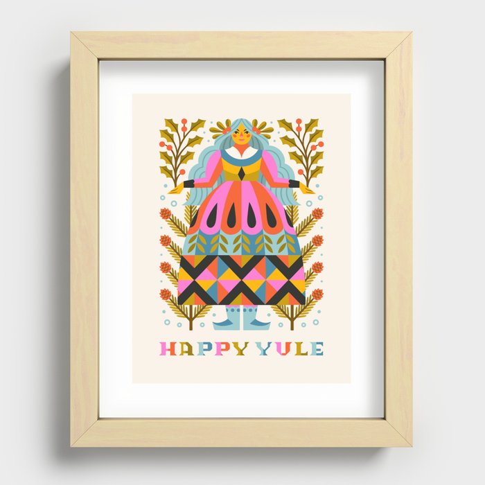 Happy Yule // Cream Recessed Framed Print