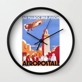 1928 MOROCCO Aviation Travel Poster Wall Clock