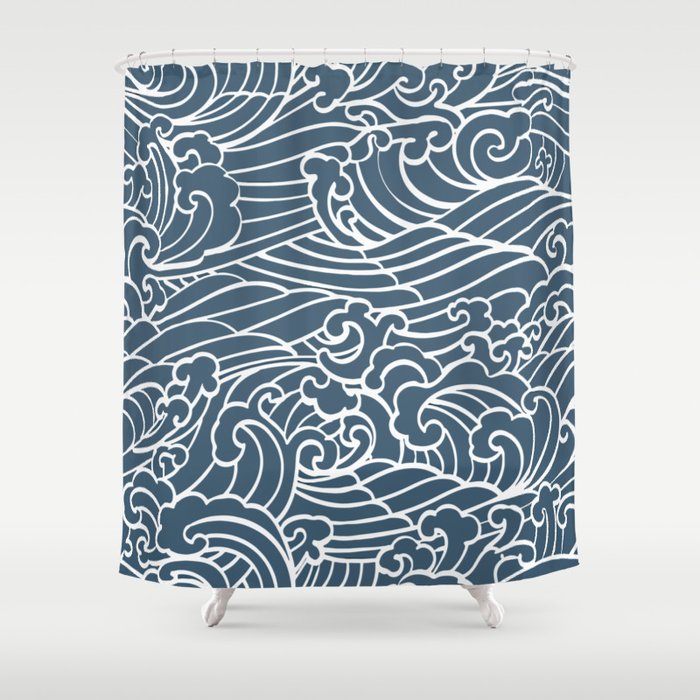Vintage Japanese Waves Abstract Shower Curtain