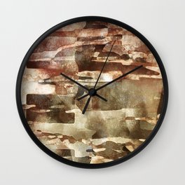 African Dye - Colorful Ink Paint Abstract Ethnic Tribal Organic Shape Art on Earthy Mud Cloth Wall Clock