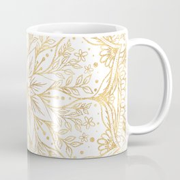 Gold Glitter Flower Mandala Elegant White Design Coffee Mug