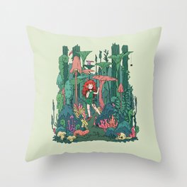 Mushroom Forest Throw Pillow | Mushroom, Trees, Anime, Isekai, Creature, Mononoke, Fantasyforest, Japan, Girl, Exploration 