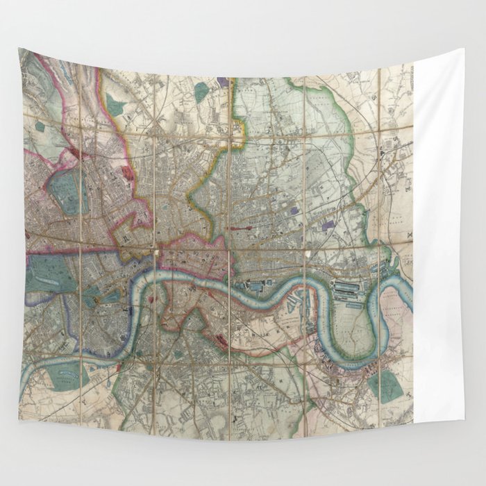Vintage Map of London England (1852) Wall Tapestry by BravuraMedia