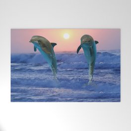 Dolphins at sunrise Welcome Mat