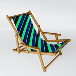 [ Thumbnail: Blue, Green & Black Colored Striped/Lined Pattern Sling Chair ]