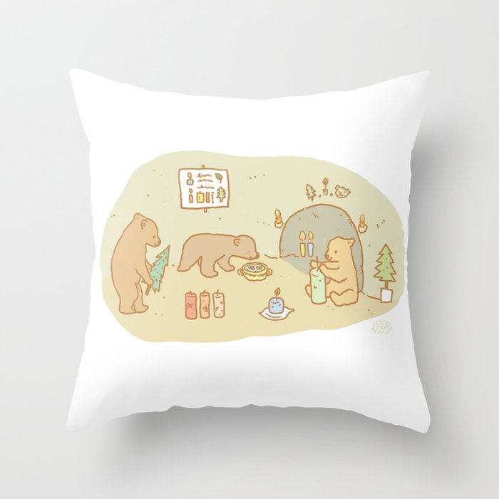 Candle making bears Throw Pillow