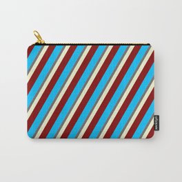 [ Thumbnail: Eyecatching Sky Blue, Dim Grey, Light Yellow, Maroon, and Deep Sky Blue Colored Lined Pattern Carry-All Pouch ]