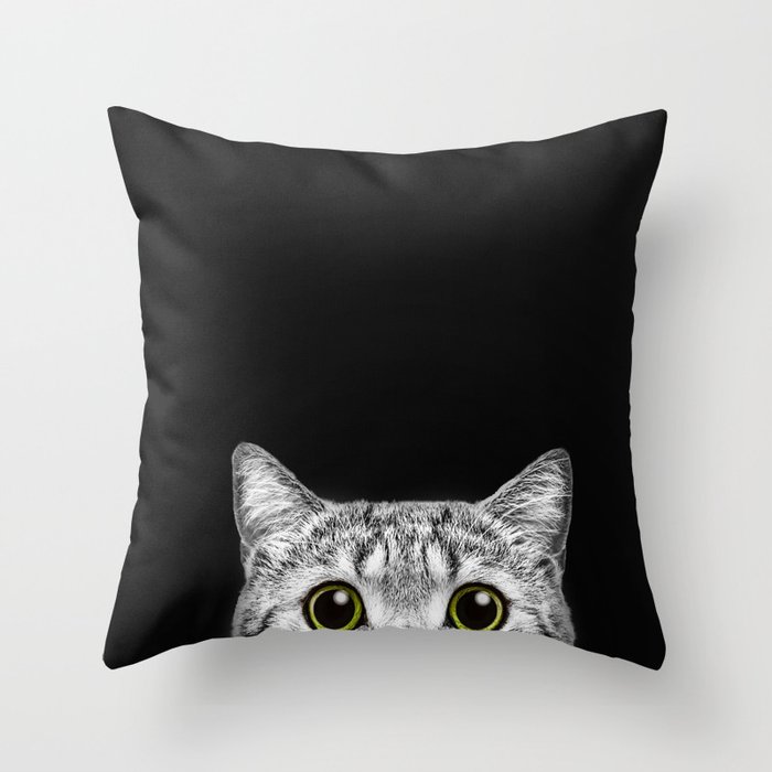 Curious Cat Peeking, Sneaky Kitty, Kitty Photography, Cat, Cats Throw Pillow