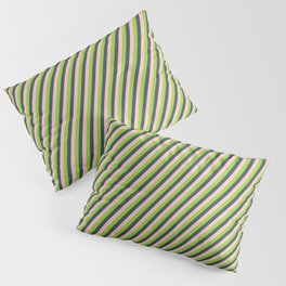 [ Thumbnail: Pink, Green, and Dark Slate Gray Colored Stripes/Lines Pattern Pillow Sham ]