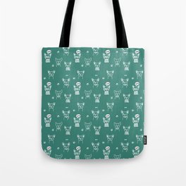 Green Blue and White Hand Drawn Dog Puppy Pattern Tote Bag