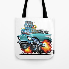 Classic Fifties Hot Rod Muscle Car Cartoon Tote Bag
