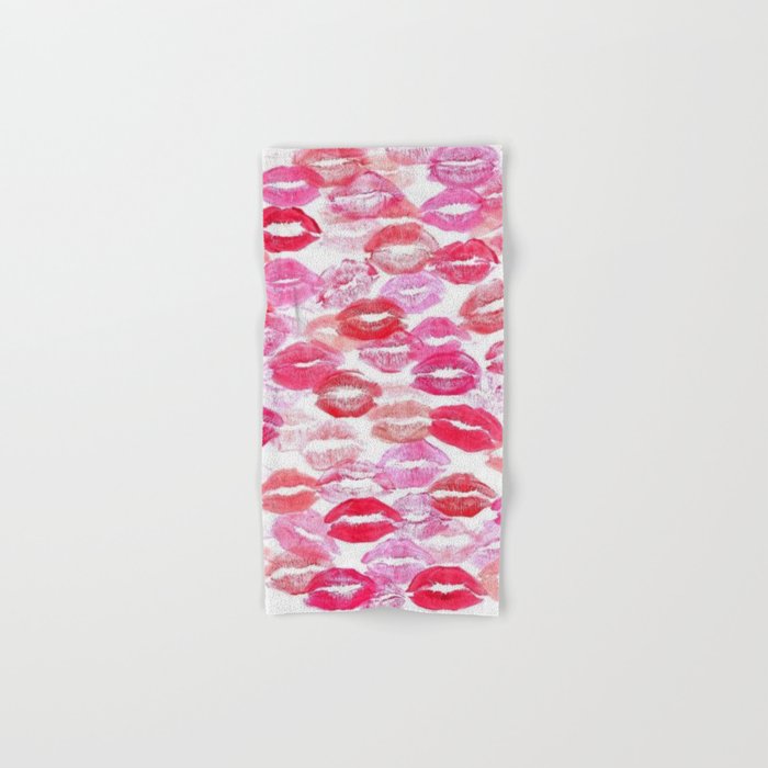 Pink and Red Aesthetic Lipstick Kisses Hand & Bath Towel
