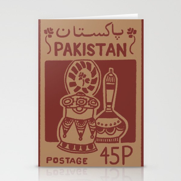 Brown Red Pakistan Vintage Postage Stamp Stationery Cards