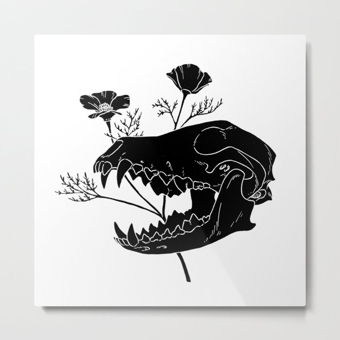 Coyote Skull with California Poppies Metal Print