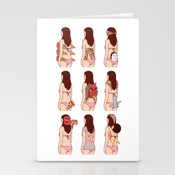 Girl & Pizza Stationery Cards