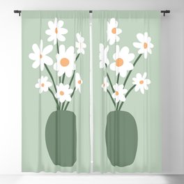 Daisies in Vase (sage green) Blackout Curtain