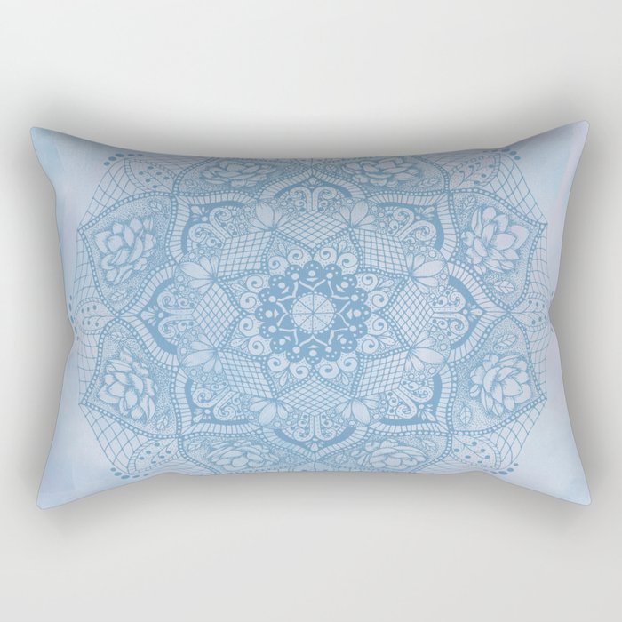 Blue Lotus Flower Mandala on Blue & Pink Fantasy Background Rectangular Pillow