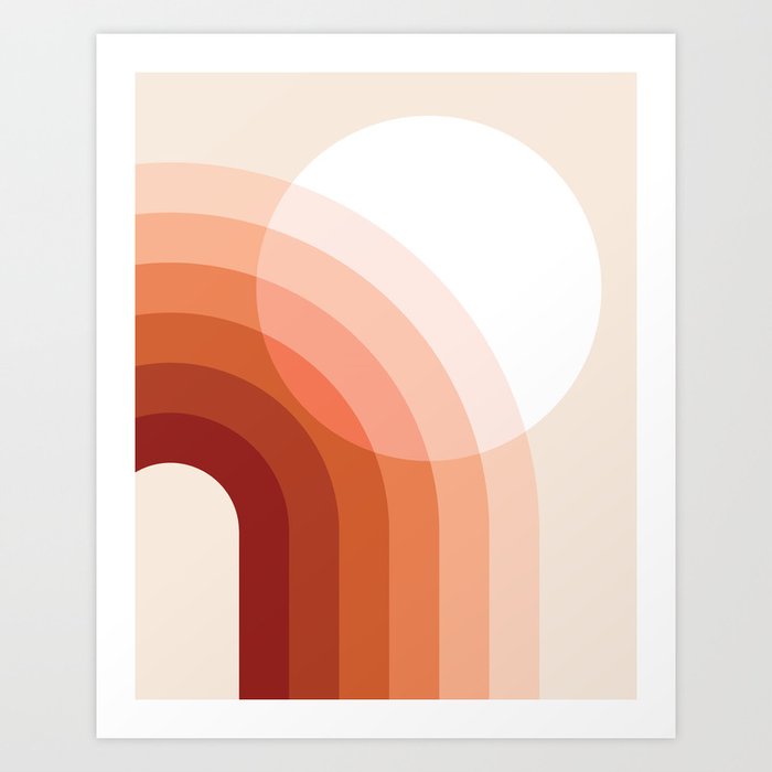 Mid Century Modern Geometric 79 in Earthy Terracotta Shades (Sun and Rainbow abstraction) Art Print