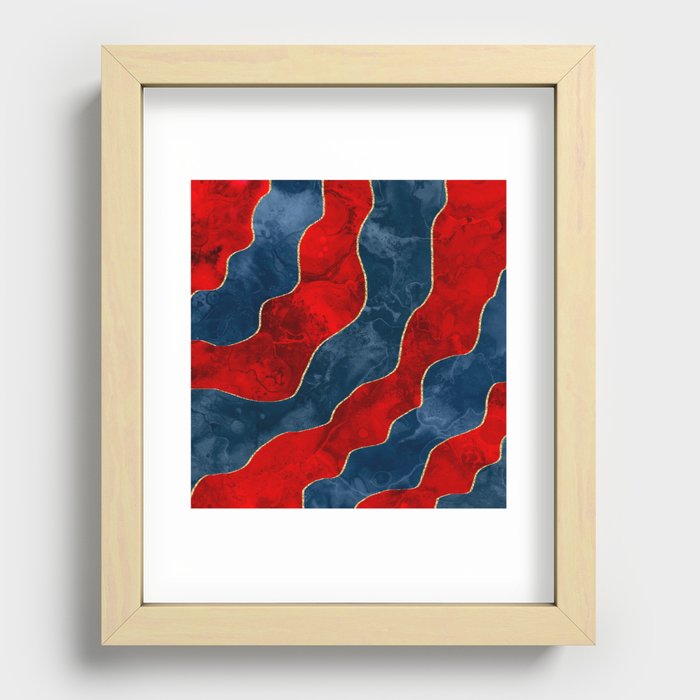 Dark Blue Red and Gold Lines Recessed Framed Print