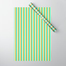 [ Thumbnail: Pale Goldenrod, Aqua, and Goldenrod Colored Striped/Lined Pattern Wrapping Paper ]