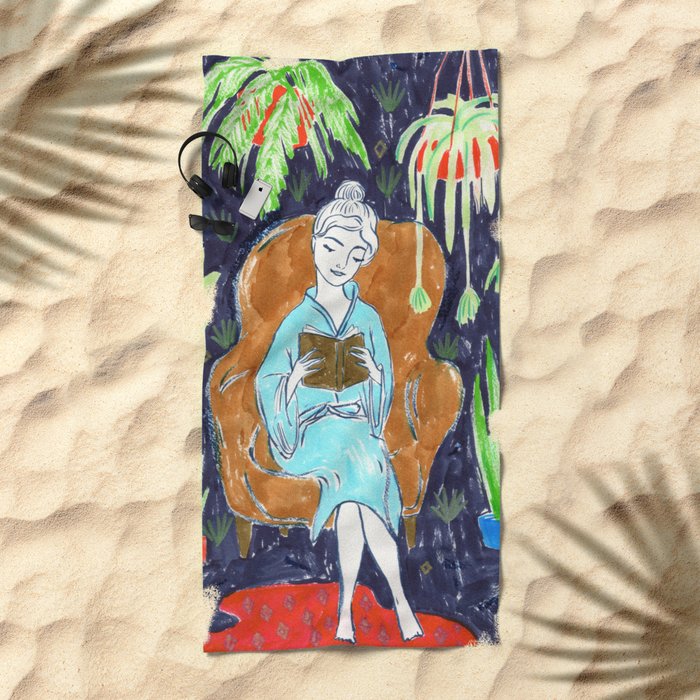 Jungle Reading Room Drawing By Amanda Laurel Atkins Beach Towel