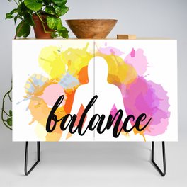 Silhouette of a woman sitting balanced in lotus pose watercolor	 Credenza