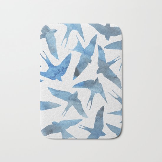 Watercolor blue birds Bath Mat