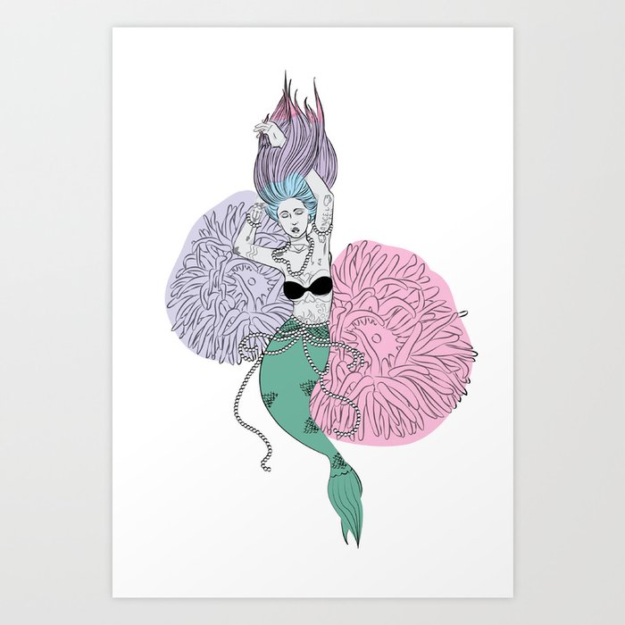 Tattooed Mermaid Art Print by Shannon's Sketchfest | Society6