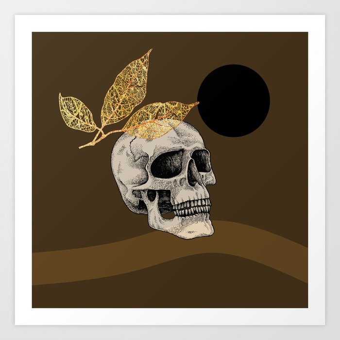 Autumn Nostalgic Skull modern minimalist surreal illustration Art Print