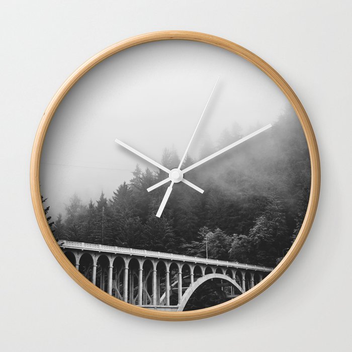 Oregon Coast Black and White Photography | Cape Creek Bridge in the Fog Wall Clock