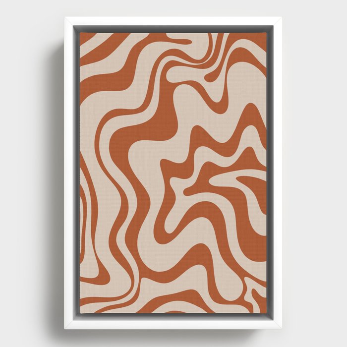 Liquid Swirl Abstract Pattern in Clay and Putty Framed Canvas