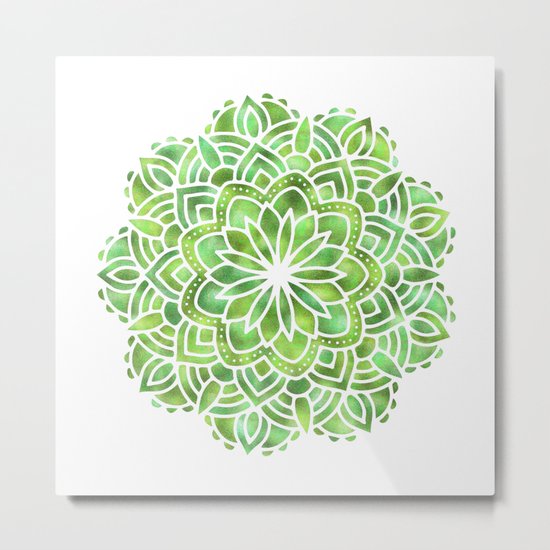 Mandala Green Leaves Metal Print