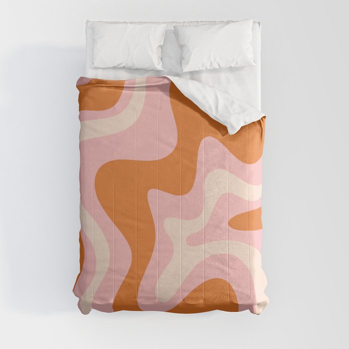 Liquid Swirl Retro Abstract Pattern in Pink Orange Cream Comforter