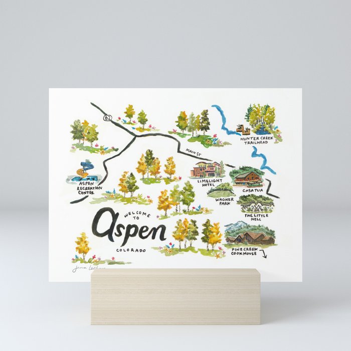Aspen, Colorado map Mini Art Print
