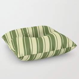 [ Thumbnail: Dark Olive Green & Pale Goldenrod Colored Pattern of Stripes Floor Pillow ]