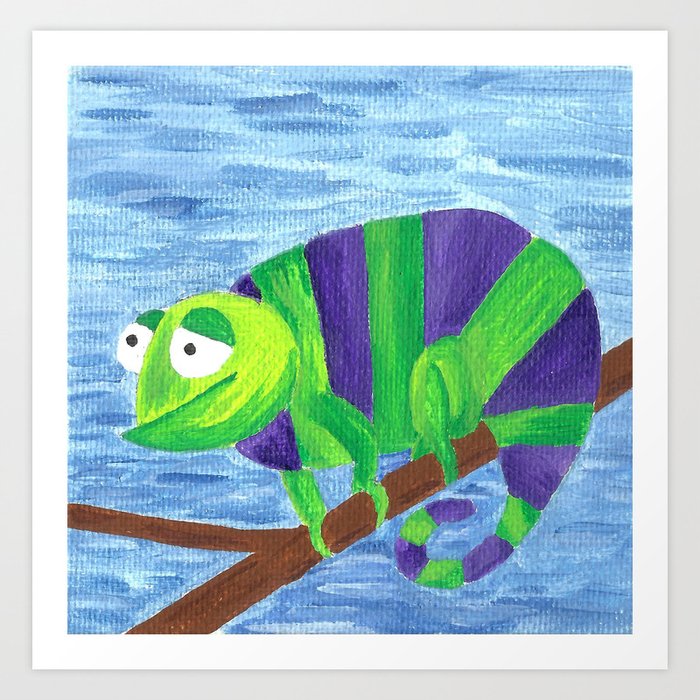 Green and Violet Chameleon Art Print