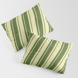 [ Thumbnail: Dark Olive Green & Pale Goldenrod Colored Pattern of Stripes Pillow Sham ]