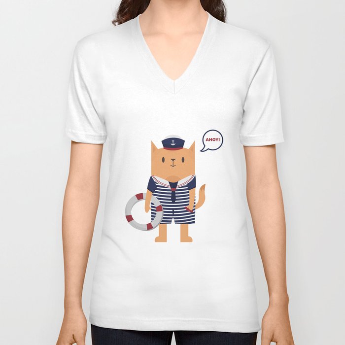 The Sailor Cat V Neck T Shirt