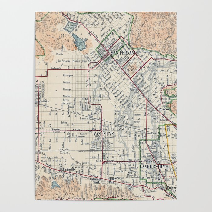 Vintage Map of San Fernando Valley - Vintage Map Of San Fernando Valley Ca 1923 Posters