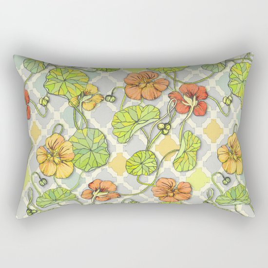 Climbing Nasturtiums in Lemon, Lime and Tangerine Rectangular Pillow