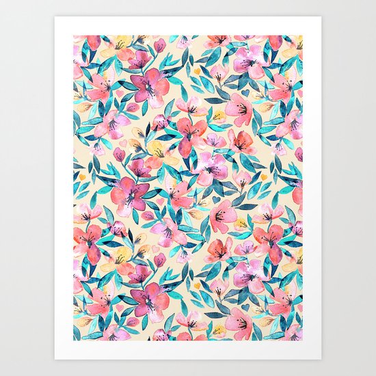 Peach Spring Floral in Watercolors Art Print