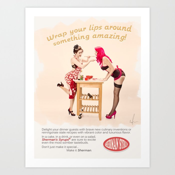 Sherman Syrups The Playful Pinup 50s Advertisement Parody Pin