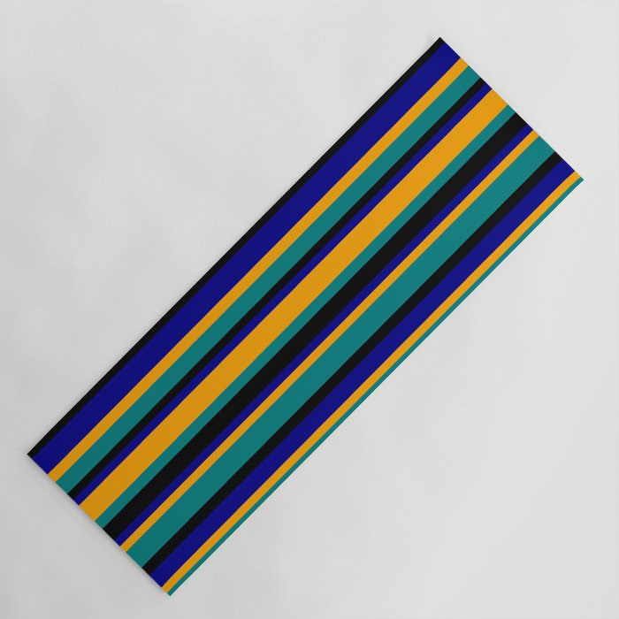 Orange, Teal, Black, and Dark Blue Colored Stripes/Lines Pattern Yoga Mat