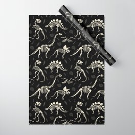 Dinosaur Fossils on Black Wrapping Paper