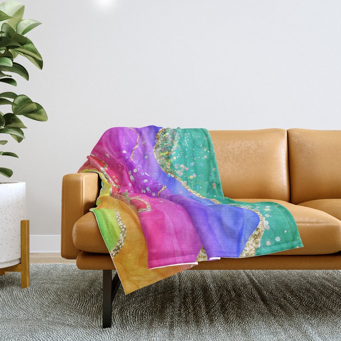 Vibrant Rainbow Glitter Agate Texture 04 Throw Blanket
