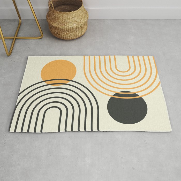 Mid Century Modern Geometric 188 in Black and Gold Rug by nineFlorals