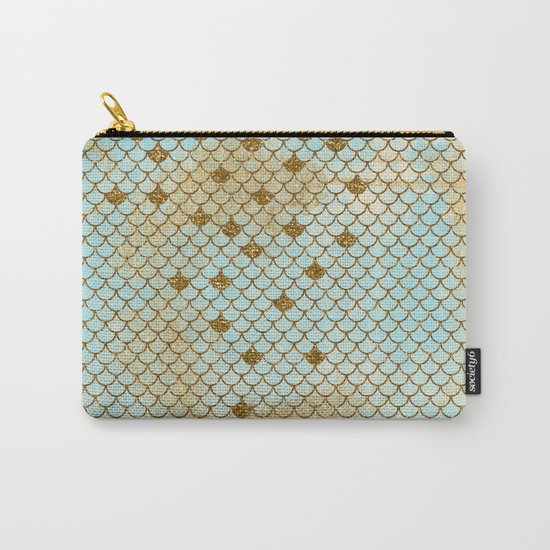 Mermaid Scales- Mermaidscales Gold and Aqua Fish Scales Carry-All Pouch